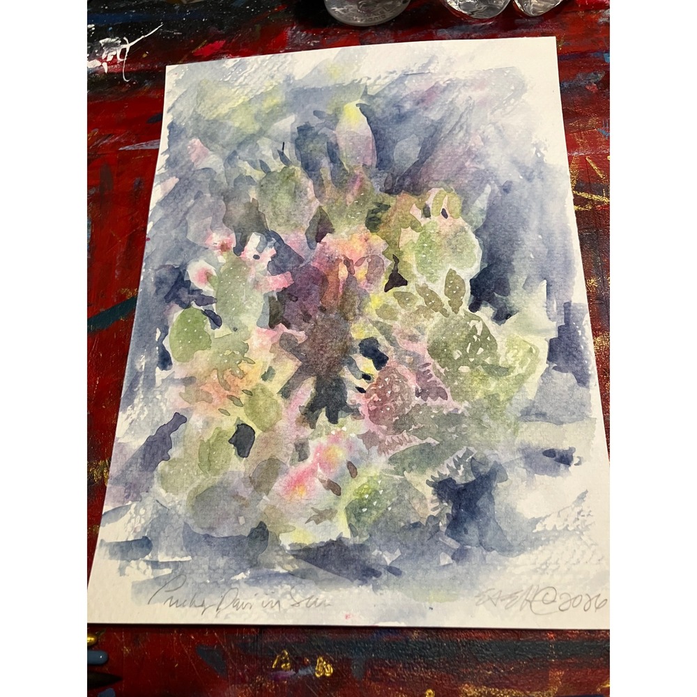 Prickly pear cactus original painting signed desert art southwest Artettina USA - Picture 2 of 8